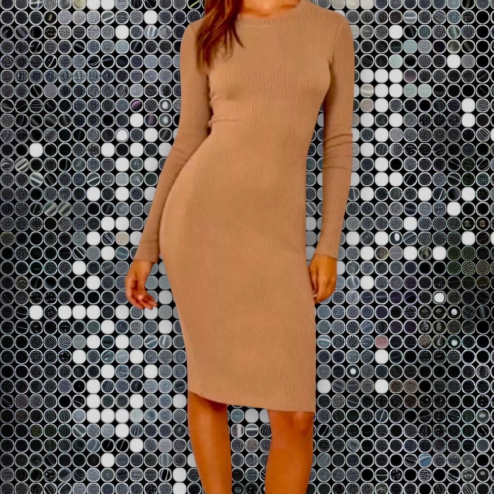Reformation Elegant Beige Long Sleeve Dress Size S - Picture 3 of 5